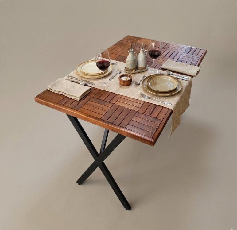 Modern Ceviz Renk Balkon ve Mutfak Masası Yemek masası 120 X 75 cm Parke desen Retro tasarım