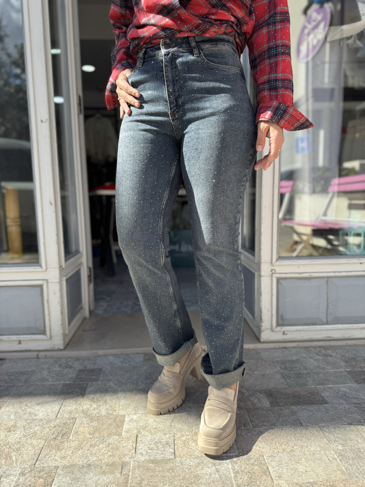 Taşlı Wide Leg Kot Pantolon