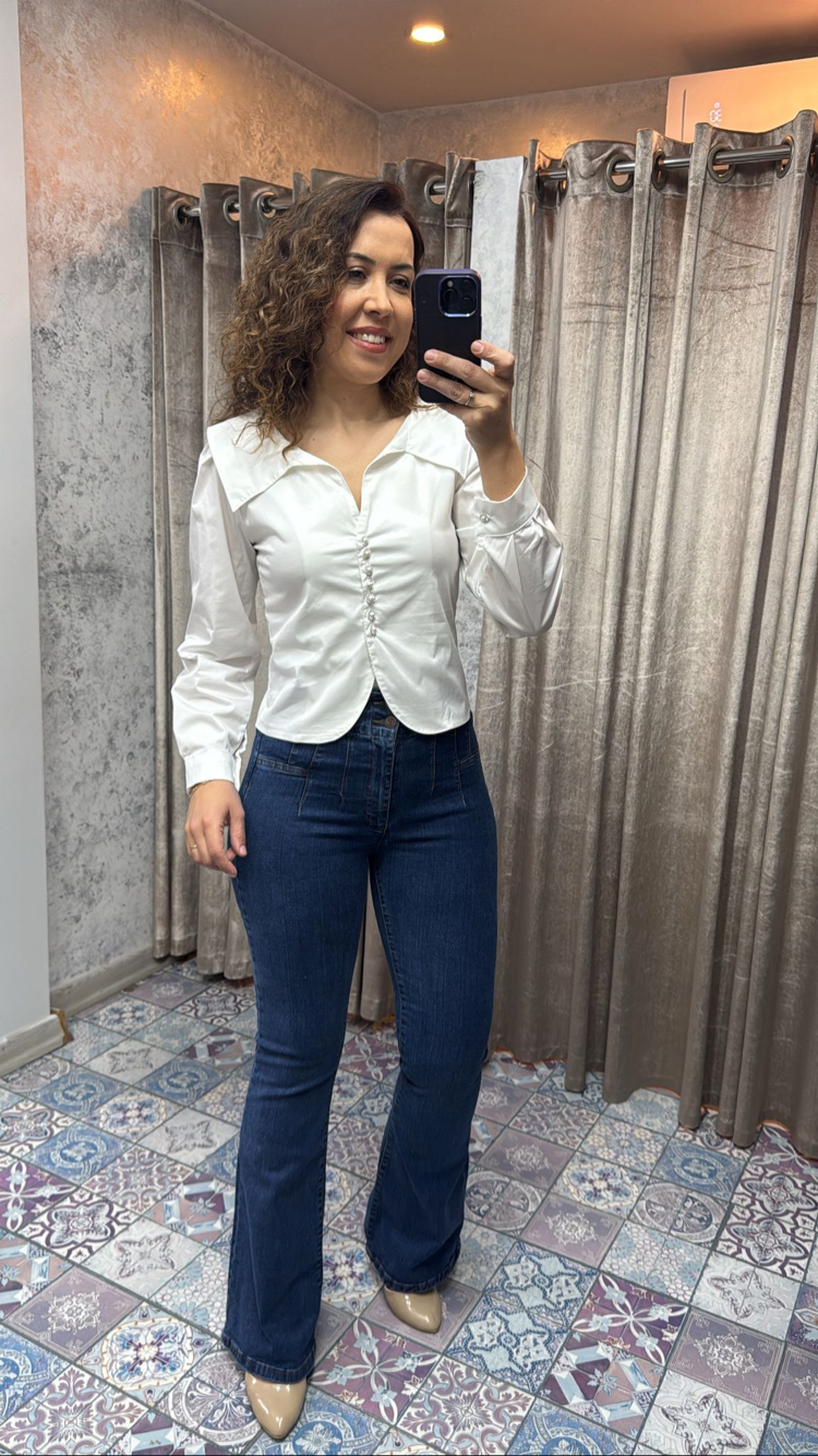 Taşlı düğme detaylı poplin kumaş gömlek