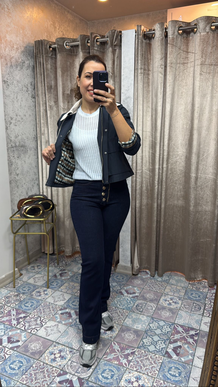 Kısa fermuarlı çıtlçıtlı astarı pötikare ceket 