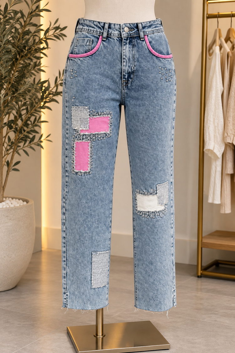 Patchwork detaylı jean 