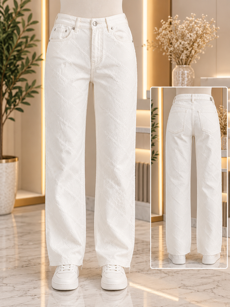 Desenli Straight jean