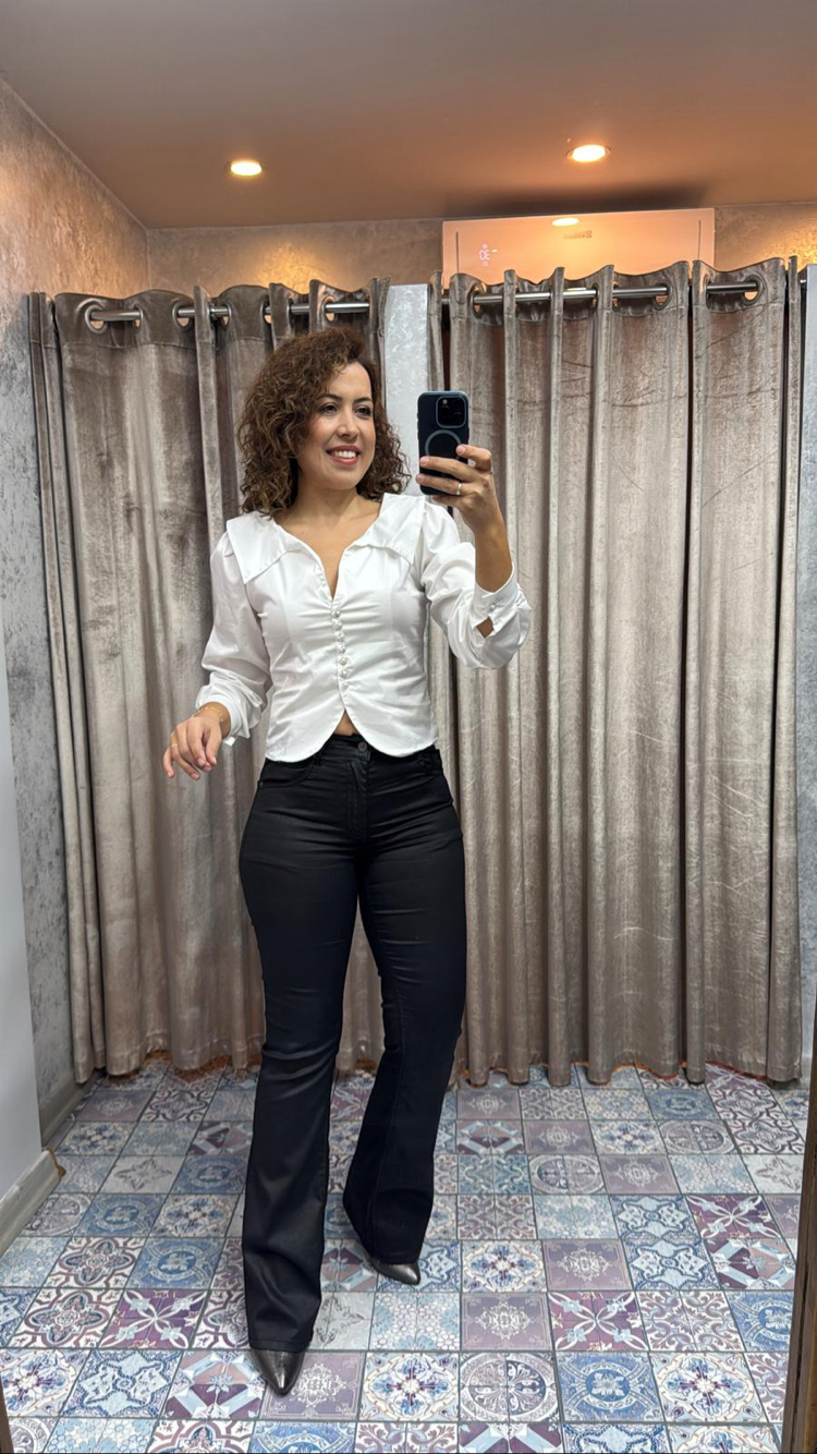 Taşlı düğme detaylı poplin kumaş gömlek