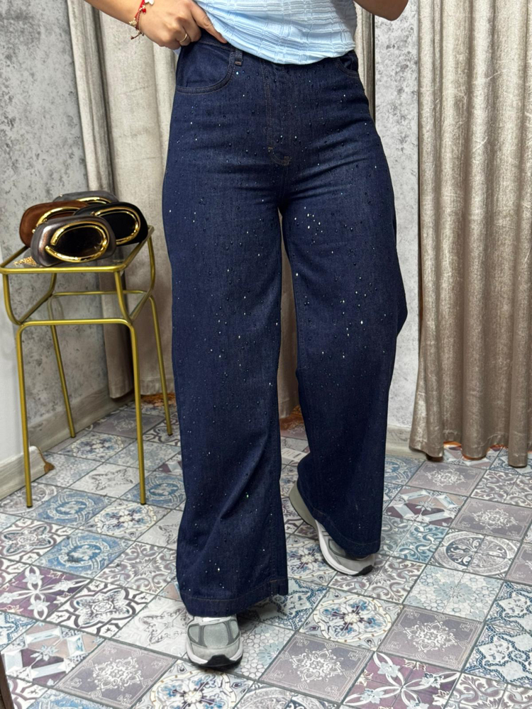 Taşlı bol paça jean 
