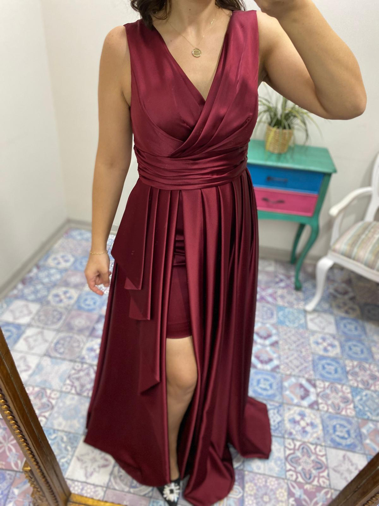 Yırtmaçlı saten abiye