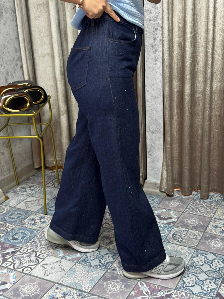 Taşlı bol paça jean 