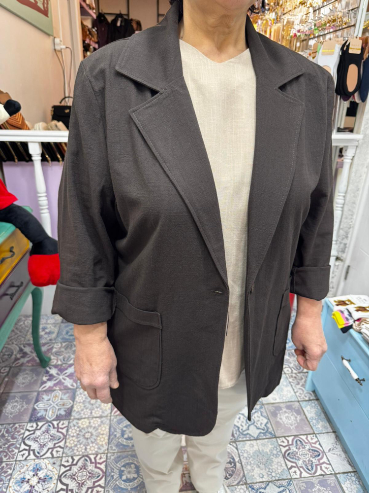 Büyük beden keten blazer ceket