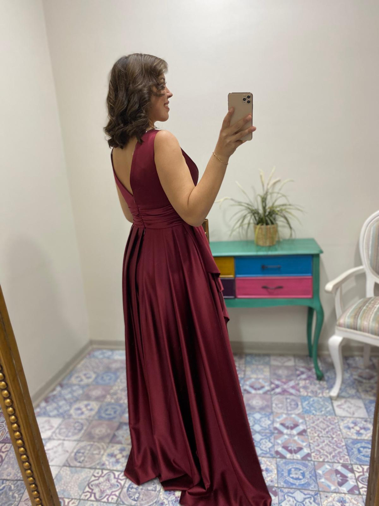 Yırtmaçlı saten abiye