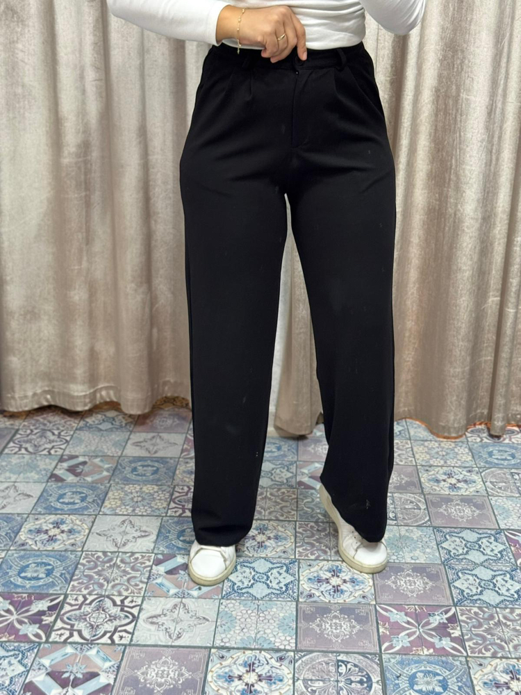 Yüksek bel pileli düğmeli pantolon