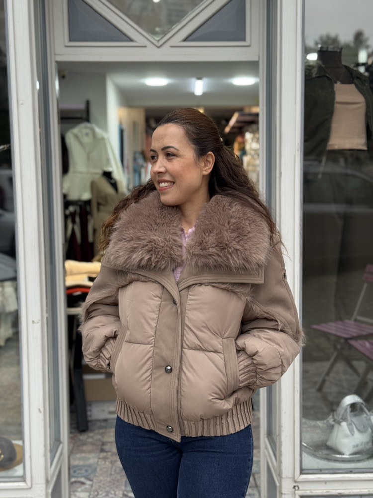 Yakası Kürklü Şişme Mont