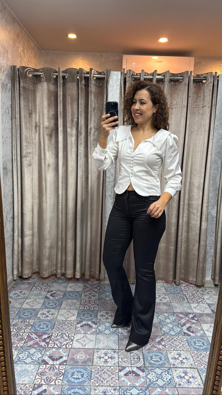 Taşlı düğme detaylı poplin kumaş gömlek
