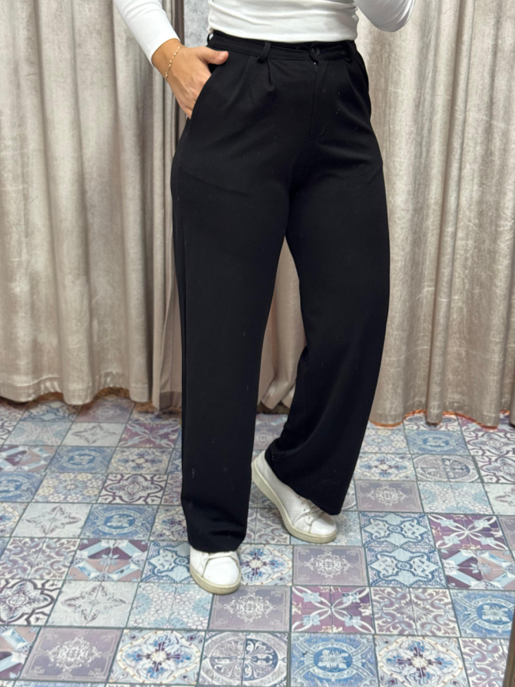 Yüksek bel pileli düğmeli pantolon