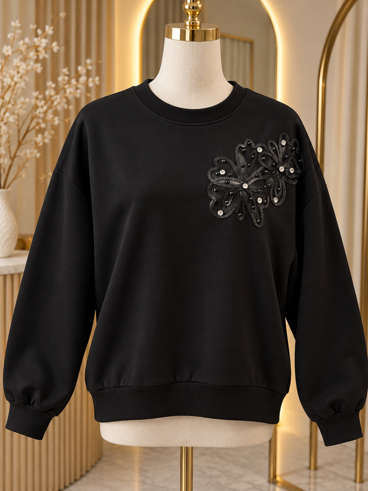 Çiçek detaylı sweat