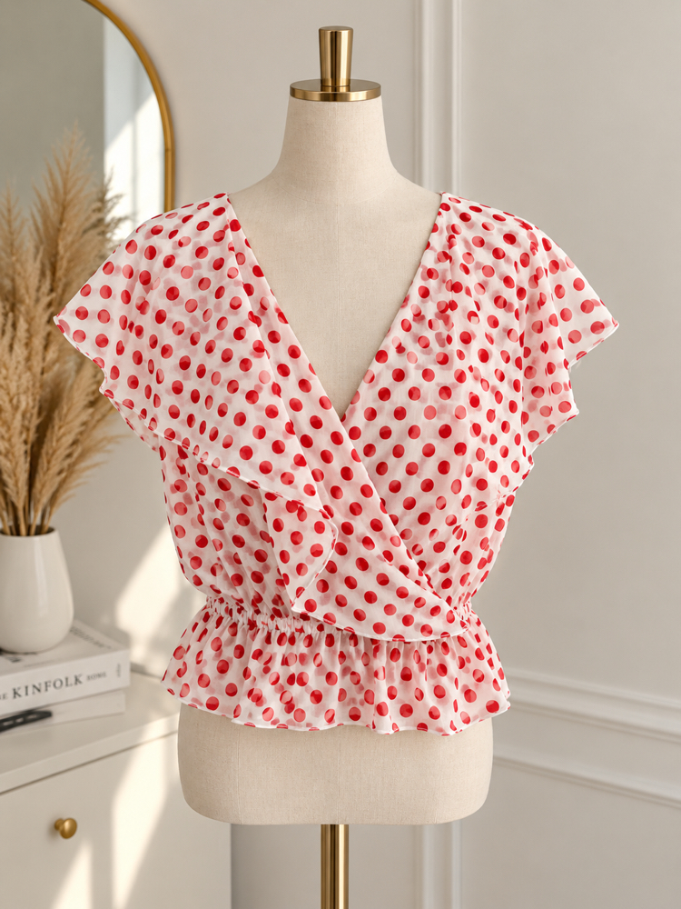 Kruvaze puantiye detaylı bluz