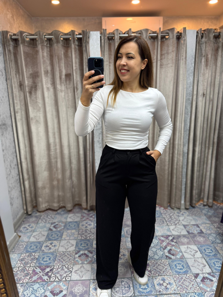 Yüksek bel pileli düğmeli pantolon