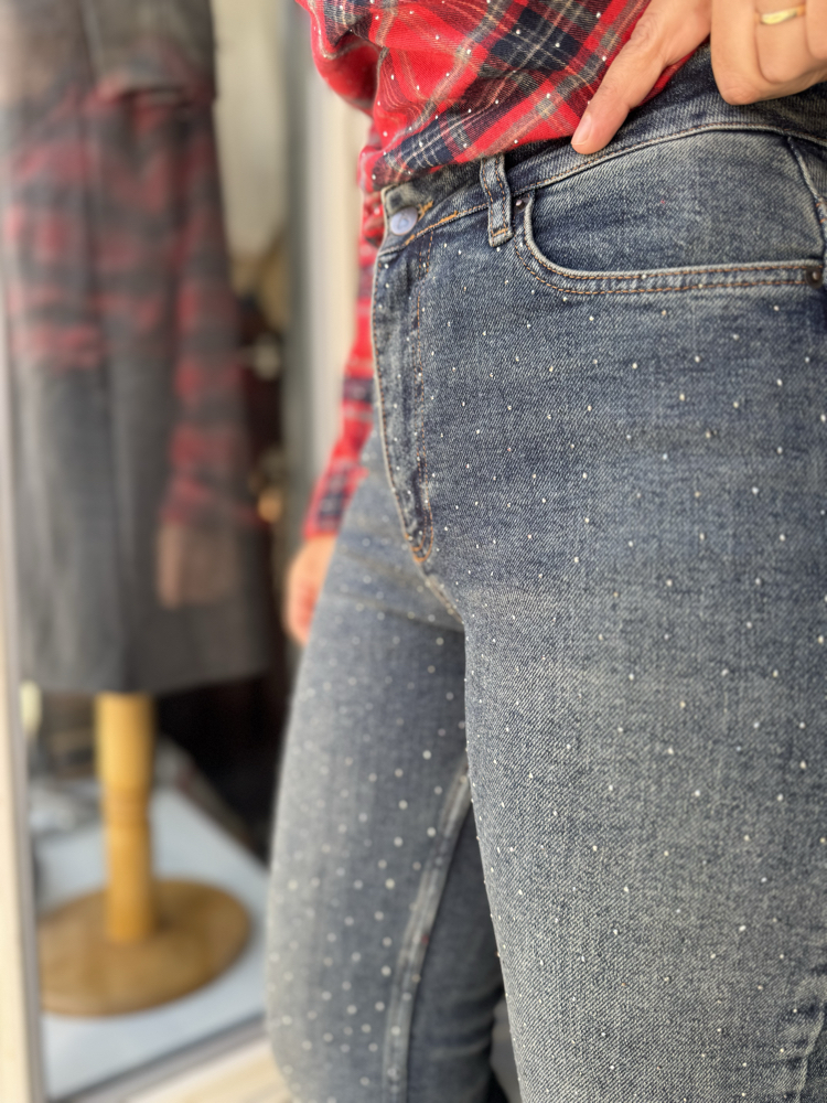 Taşlı Wide Leg Kot Pantolon