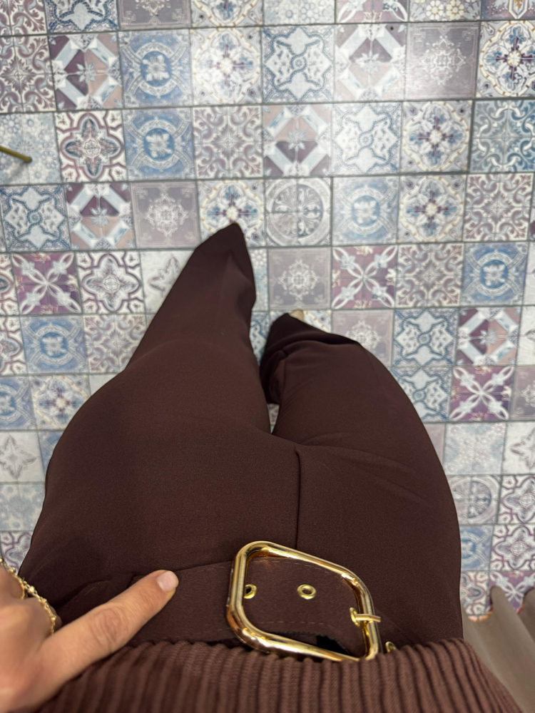 Kemerli bol paça kumaş pantolon 