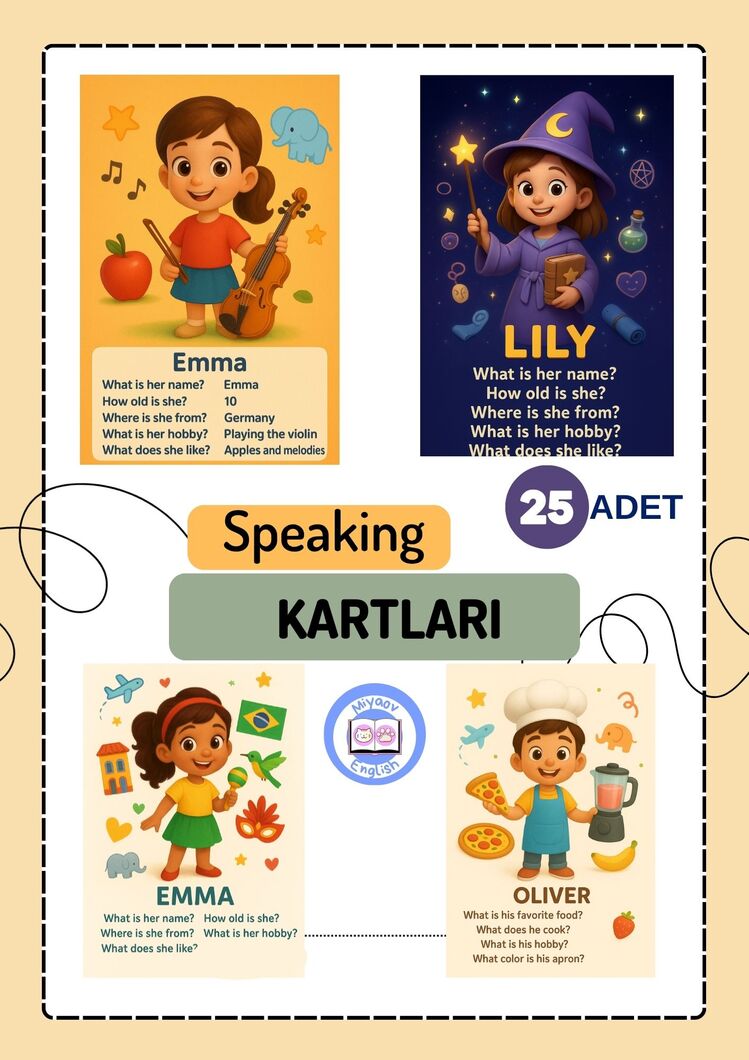 İngilizce Konuşma Kartları - İpuçlarıyla - 25 adet PDF miyaovenglish