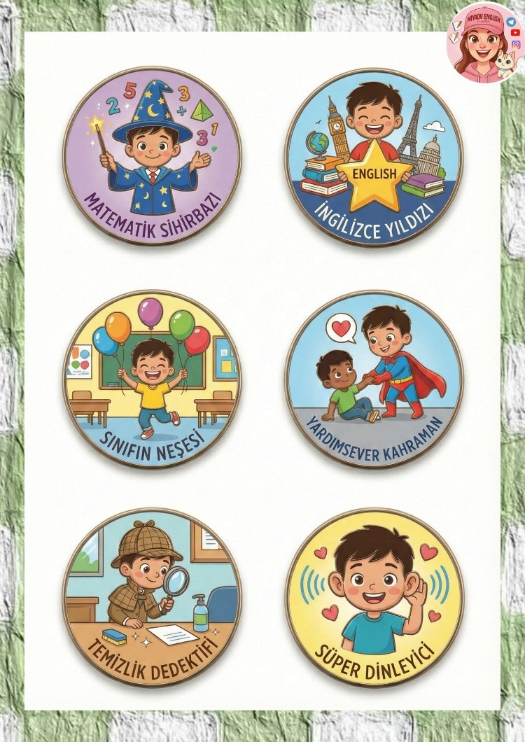 İLK-ORTAOKUL KARNE ROZETLERİ - 100+ADET - SINIFIN ENLERİ - PDF