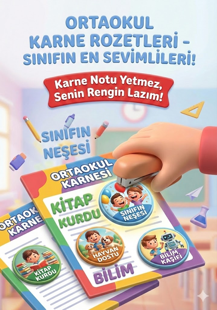 İLK-ORTAOKUL KARNE ROZETLERİ - 100+ADET - SINIFIN ENLERİ - PDF