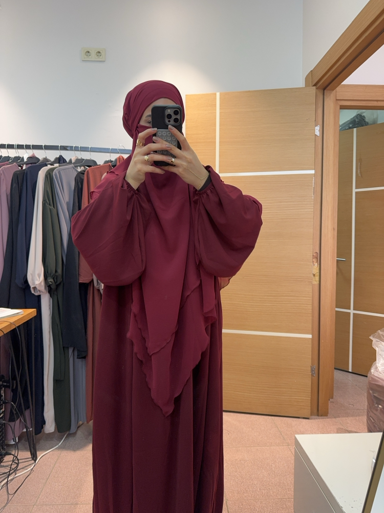 Açelya Elbise Uzun Sufle Bordo Takım