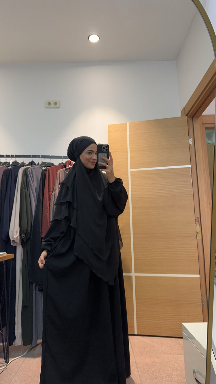 Açelya Elbise Uzun Sufle Siyah Takım