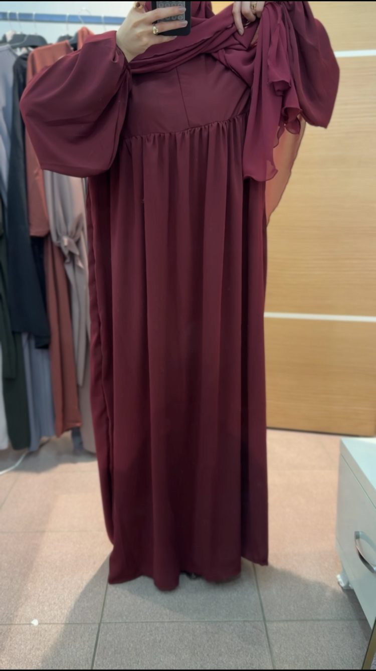 Açelya Elbise Uzun Sufle Bordo Takım