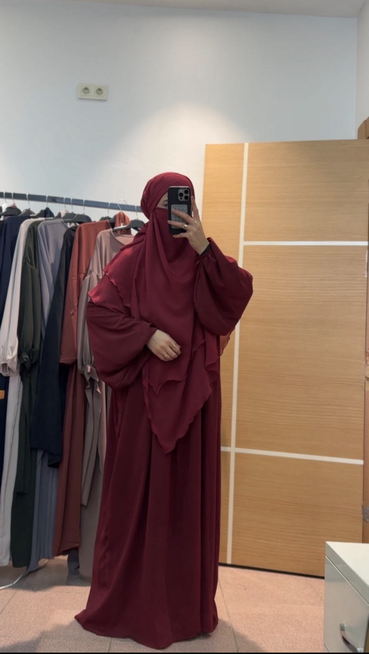 Açelya Elbise Uzun Sufle Bordo Takım
