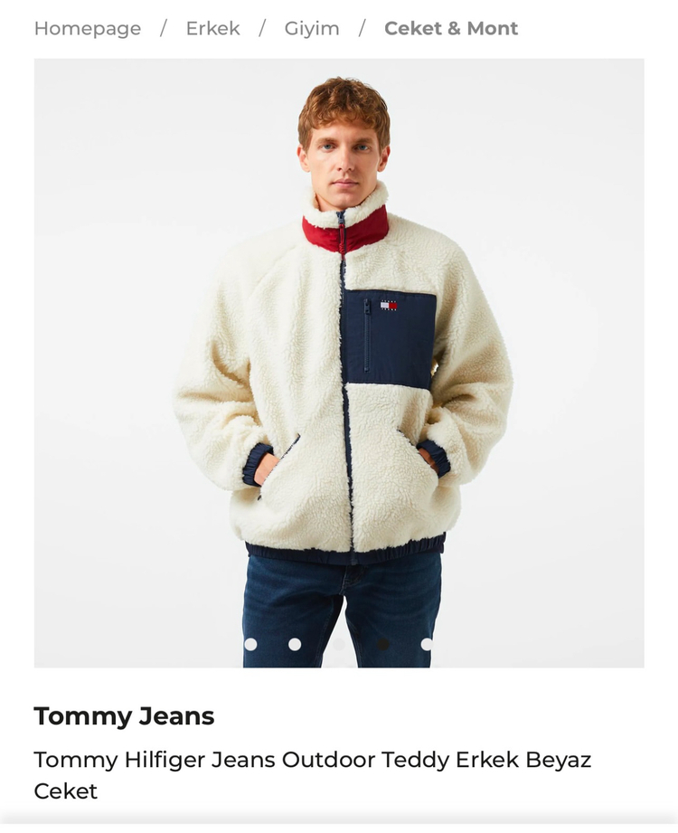 OUTLET ÜRÜNÜ Tommy Jeans Uzun Fermuarlı Polar Mont (Ekru)