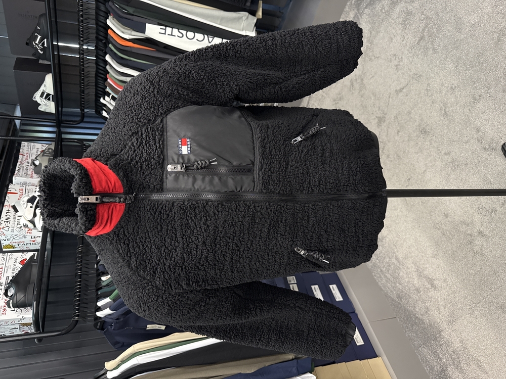 OUTLET ÜRÜNÜ Tommy Jeans Uzun Fermuarlı Polar Mont (Siyah)