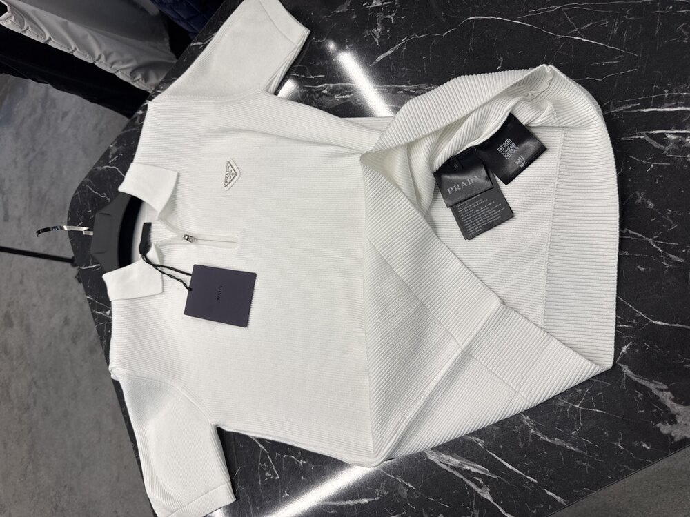  Prada Yarım Fermuarlı Triko Polo Yaka (Beyaz)