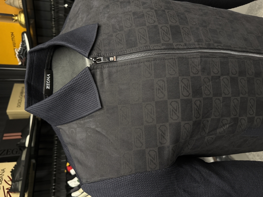 Outlet ürünü İthal Zegna Monogram Süet Detaylı Triko Mont Ceket (Lacivert-9090