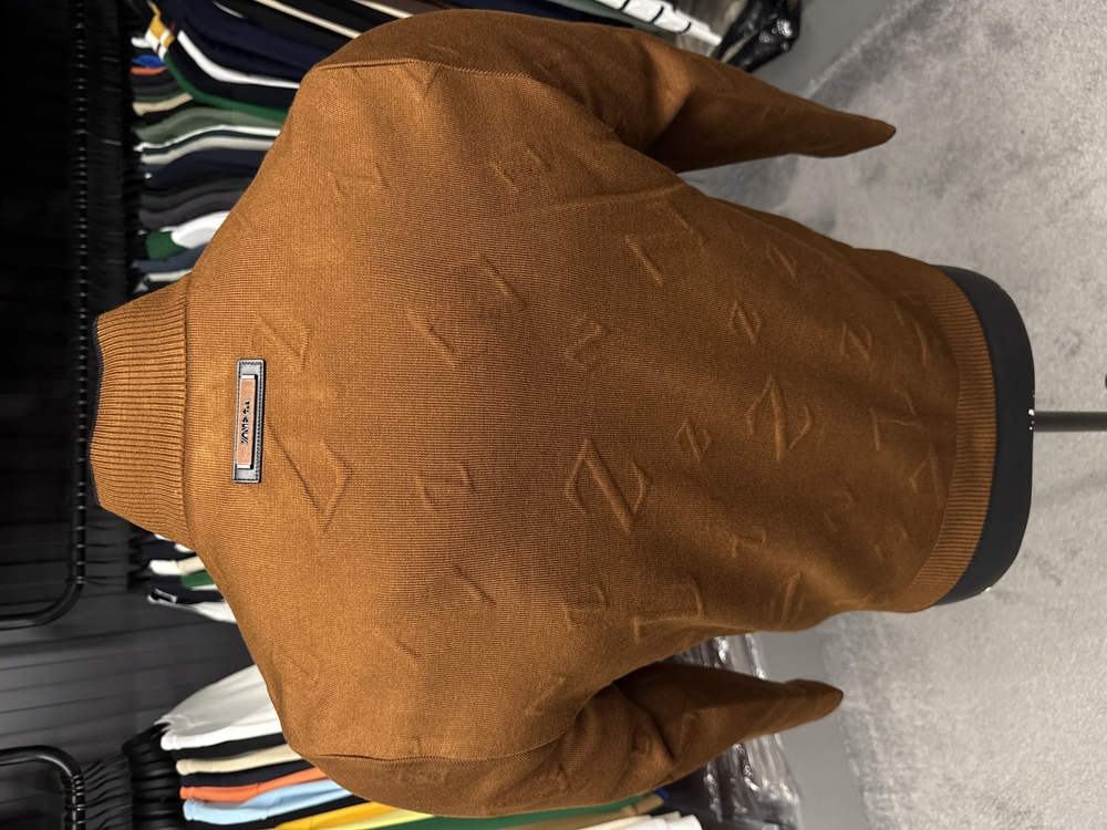 Outlet ürünü İthal Zegna Kabartma Desenli Triko Ceket Mont (Taba) 3434-