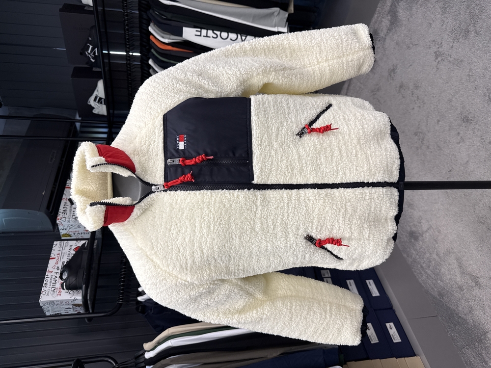 OUTLET ÜRÜNÜ Tommy Jeans Uzun Fermuarlı Polar Mont (Ekru)