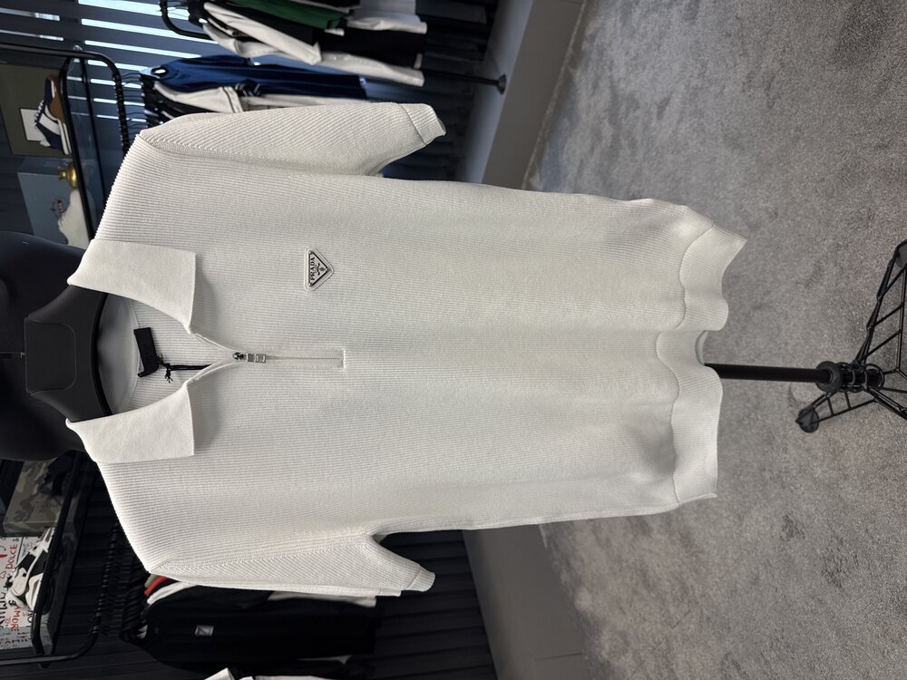  Prada Yarım Fermuarlı Triko Polo Yaka (Beyaz)