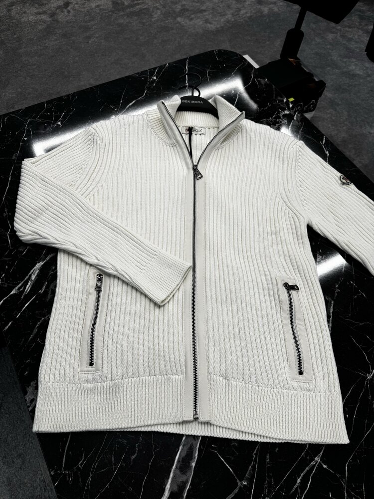 Outlet Moncler Uzun Fermuarlı Ceket (Beyaz)
