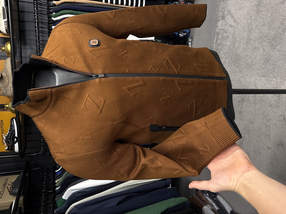 Outlet ürünü İthal Zegna Kabartma Desenli Triko Ceket Mont (Taba) 3434-