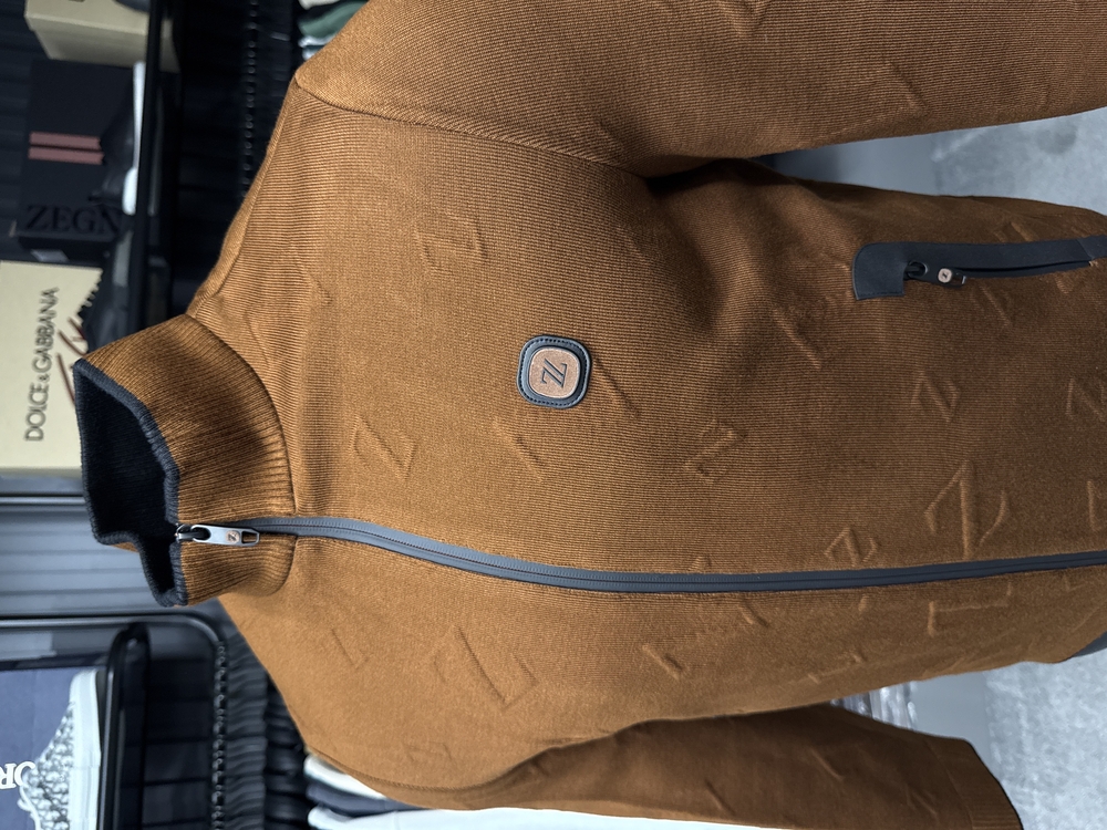 Outlet ürünü İthal Zegna Kabartma Desenli Triko Ceket Mont (Taba) 3434-