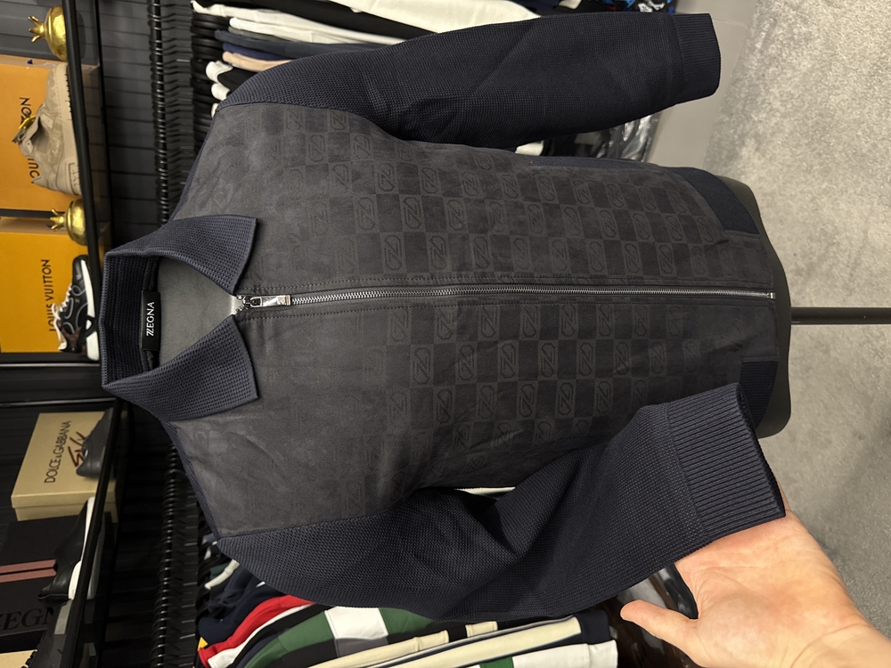 Outlet ürünü İthal Zegna Monogram Süet Detaylı Triko Mont Ceket (Lacivert-9090
