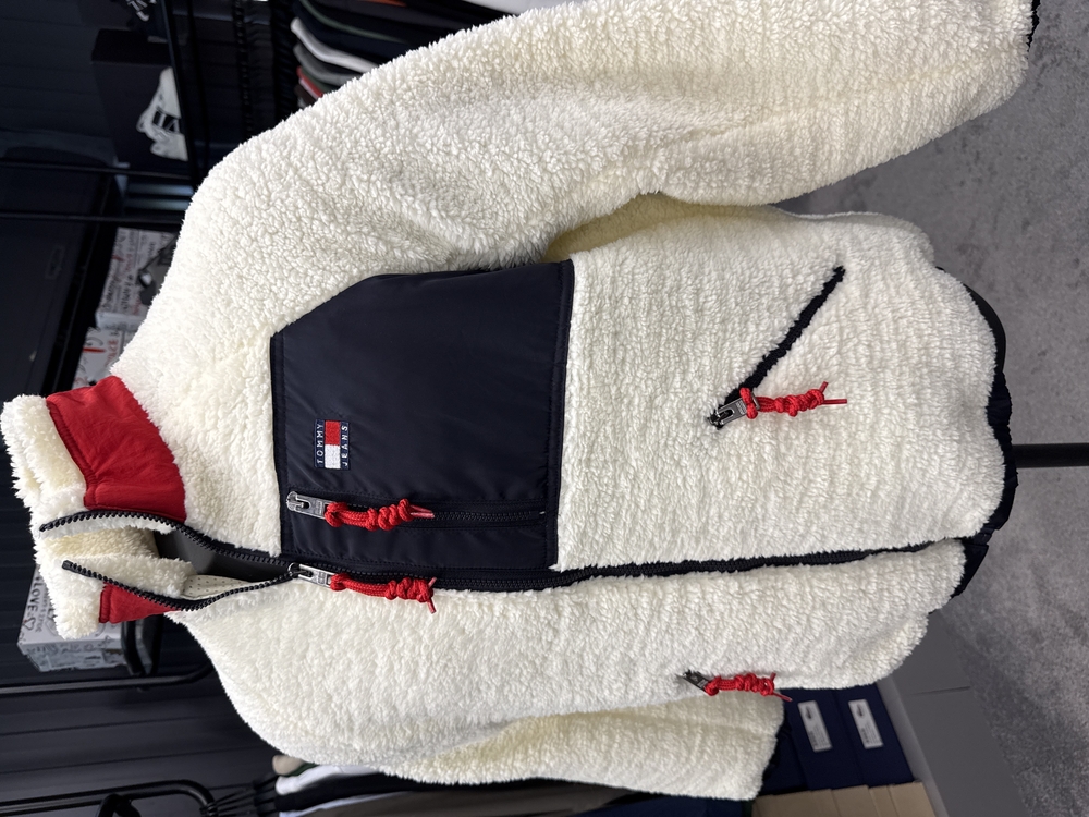 OUTLET ÜRÜNÜ Tommy Jeans Uzun Fermuarlı Polar Mont (Ekru)