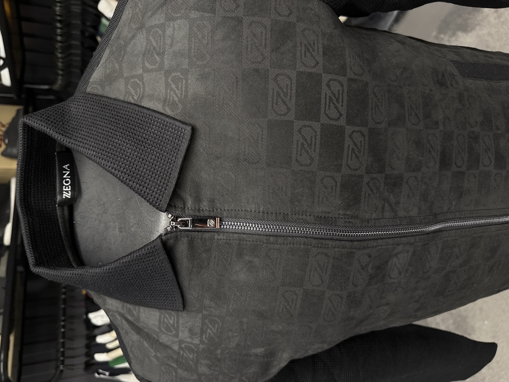 Outlet ürünü İthal Zegna Monogram Süet Detaylı Triko Mont Ceket (Siyah)-9090