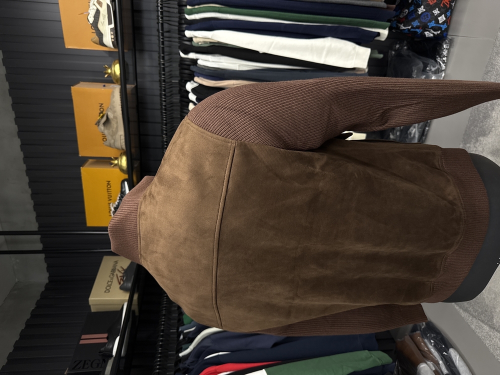 Outlet ürünü İthal Lora Piana Süet Dokulu Çelik Örme Triko Kollu Bomber Mont (1818-Taba)