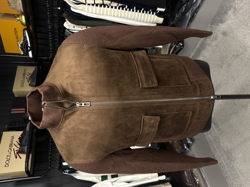Outlet ürünü İthal Lora Piana Süet Dokulu Çelik Örme Triko Kollu Bomber Mont (1818-Taba)