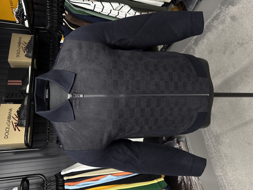 Outlet ürünü İthal Zegna Monogram Süet Detaylı Triko Mont Ceket (Lacivert-9090