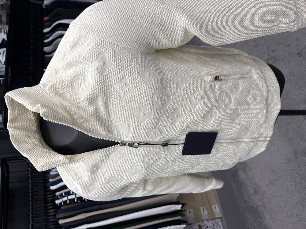 OUTLET ÜRÜNÜ İthal Louis Vuitton Gofre Baskı Bomber Ceket 4669 (Beyaz)