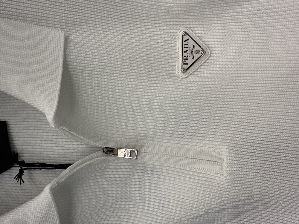  Prada Yarım Fermuarlı Triko Polo Yaka (Beyaz)