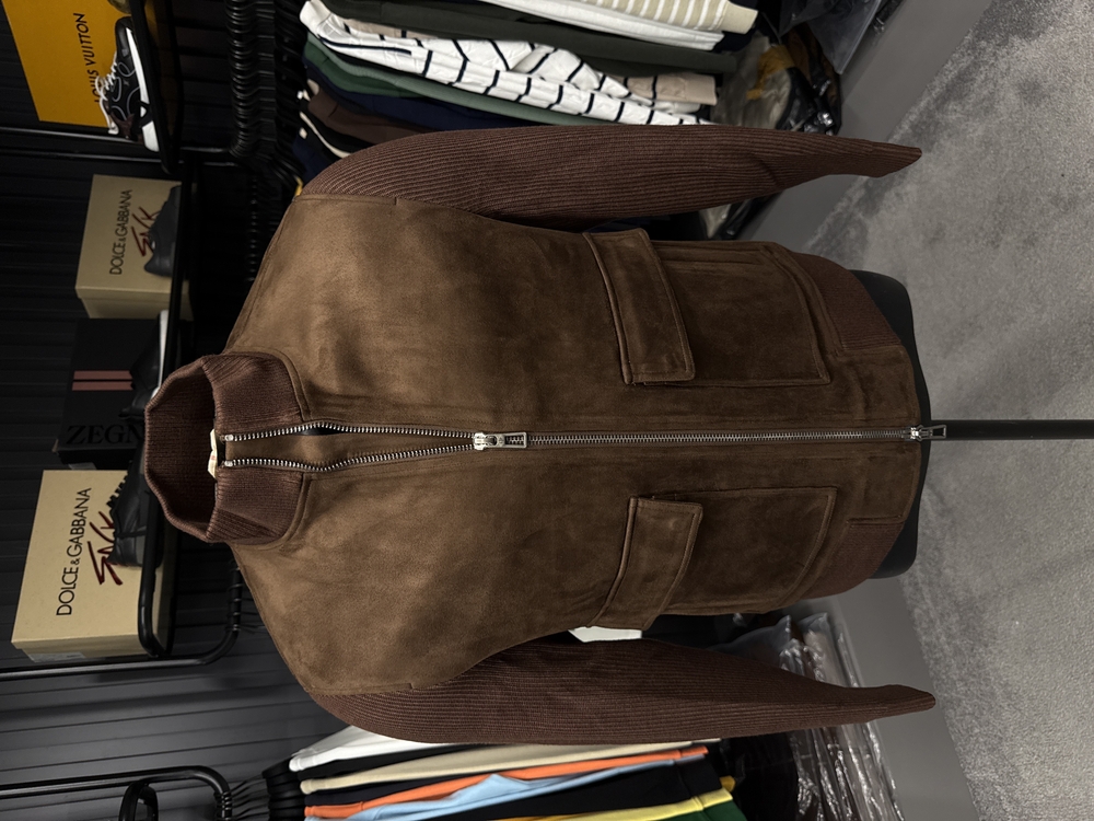 Outlet ürünü İthal Lora Piana Süet Dokulu Çelik Örme Triko Kollu Bomber Mont (1818-Taba)
