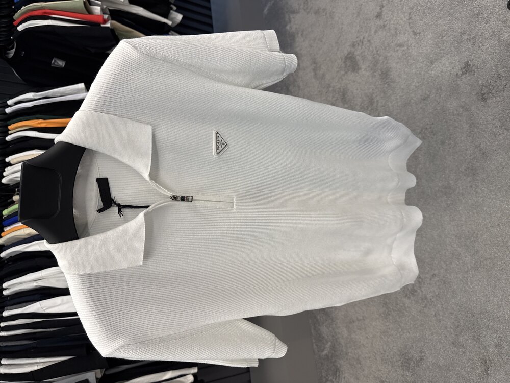  Prada Yarım Fermuarlı Triko Polo Yaka (Beyaz)
