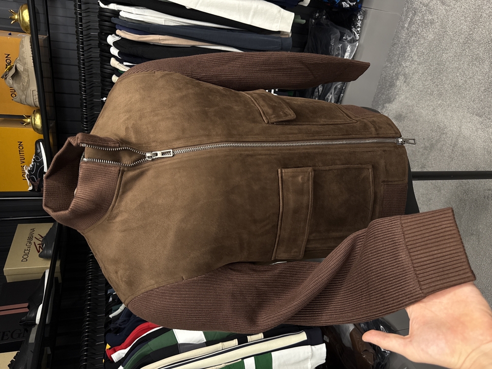 Outlet ürünü İthal Lora Piana Süet Dokulu Çelik Örme Triko Kollu Bomber Mont (1818-Taba)