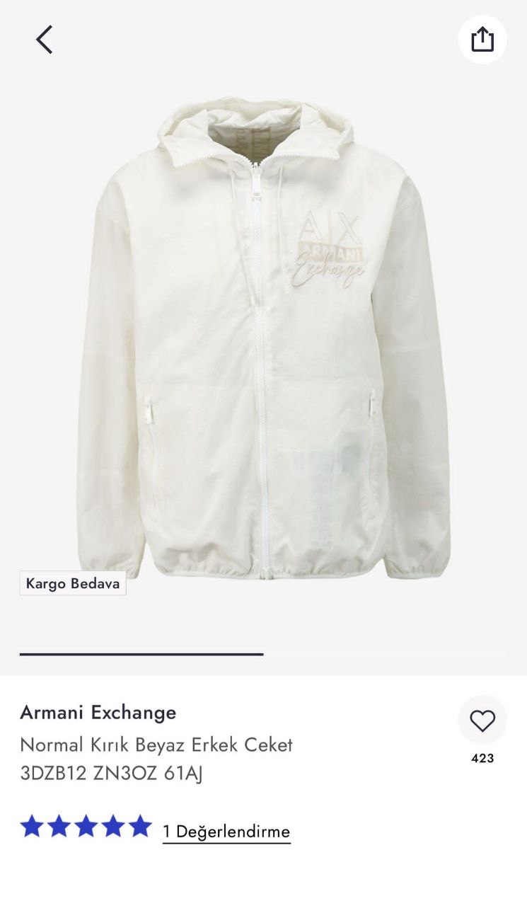 Outlet ürünü Armanı Exchange Çift Taraflı Kapüşonlu Yağmurluk (7207-Beyaz)